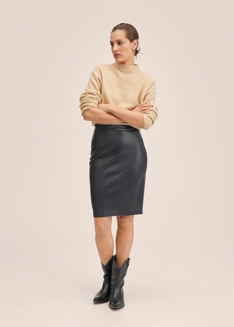 Warehouse black hot sale leather skirt