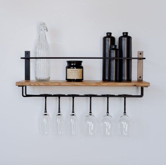 Wall Mounted Hanging Rack Shelf with Wine Glass Holder