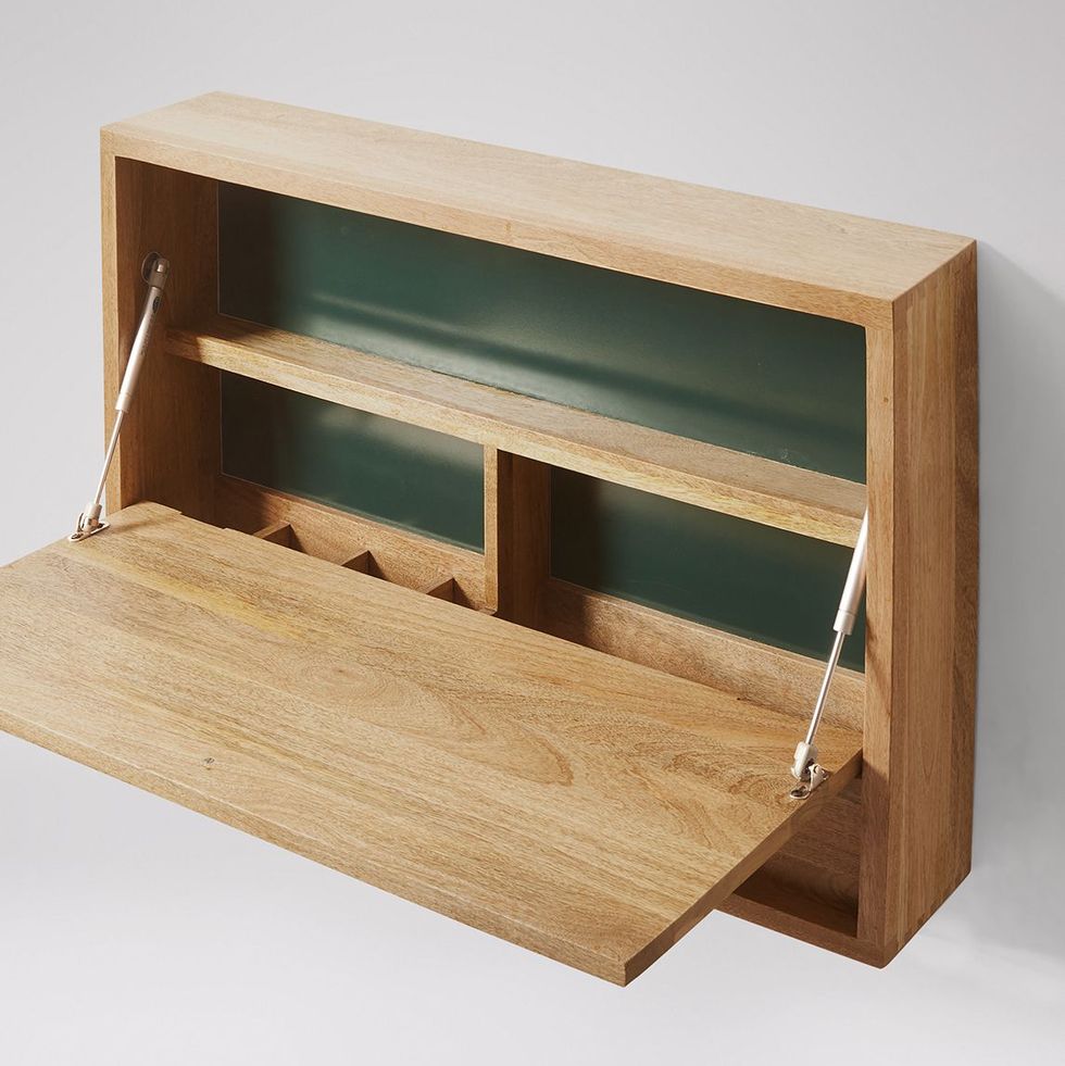 Pembridge Folding Desk, Natural Mango Wood & Racing Green