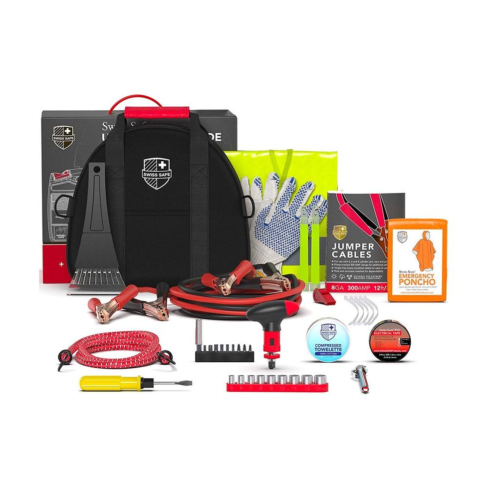  Car Roadside Emergency Kit with Jumper Cables, Auto Vehicle  Safety Road Side Assistance Kits, Winter Car Kit for Women and Men, with  Portable Air Compressor, First Aid Kit, Tow Rope, Multitool