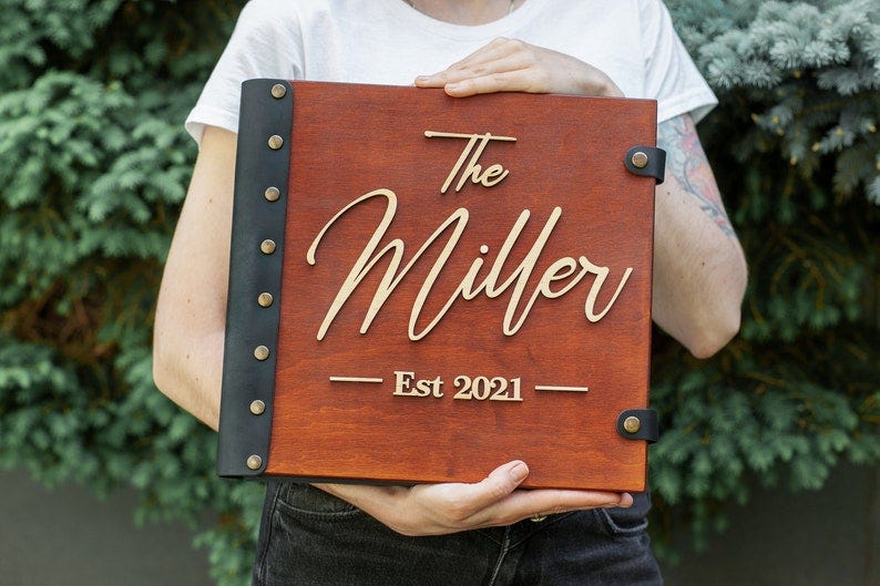 Wooden Photo Album with 3D Text