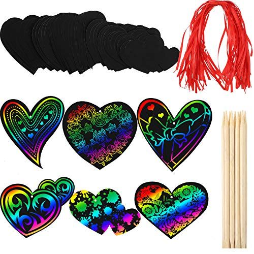 Joyin 36 Packs Valentines Day Gifts Cards for Kids Magic Color Scratch Heart Valentine Crafts & Art for Kids Create Rainbow Scratch Art Without Ink 
