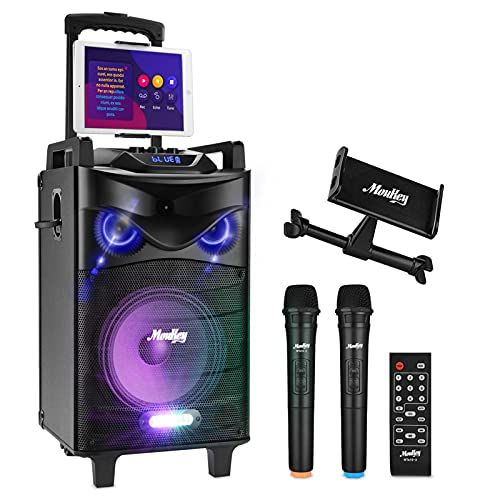 Black with LED Light Effects,Microphone,Remote Control 8 Inches Bluetooth Powered Portable Speaker,with USB Play Port Karaoke Machine 