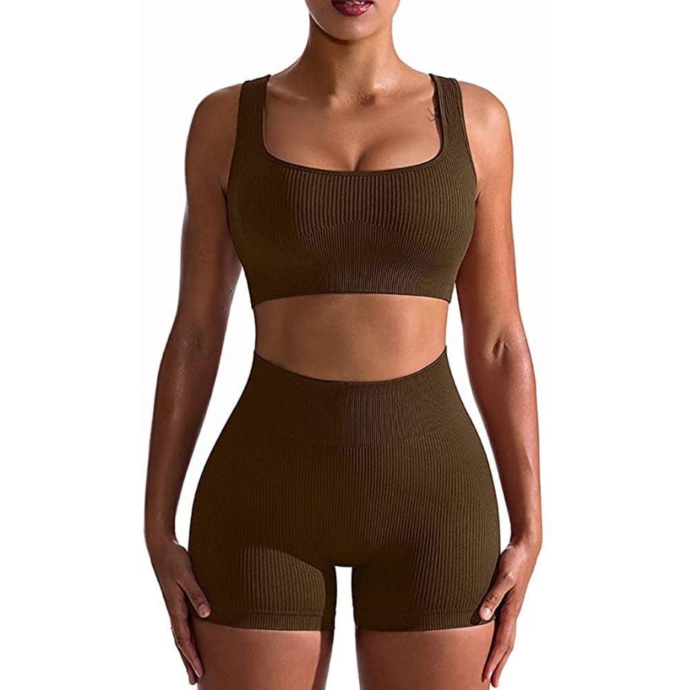 2-piece ribbed high-waisted leggings with sports bra