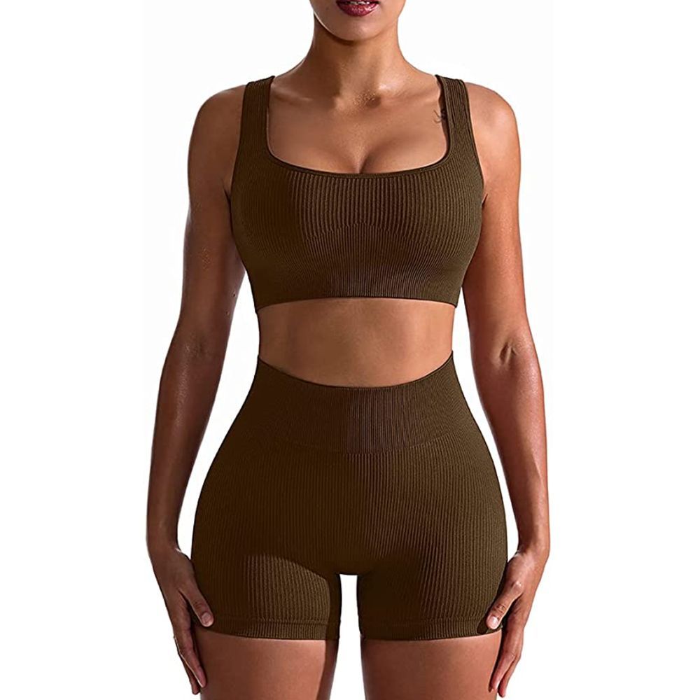 2 Piece Ribbed High Waist Leggings with Sports Bra