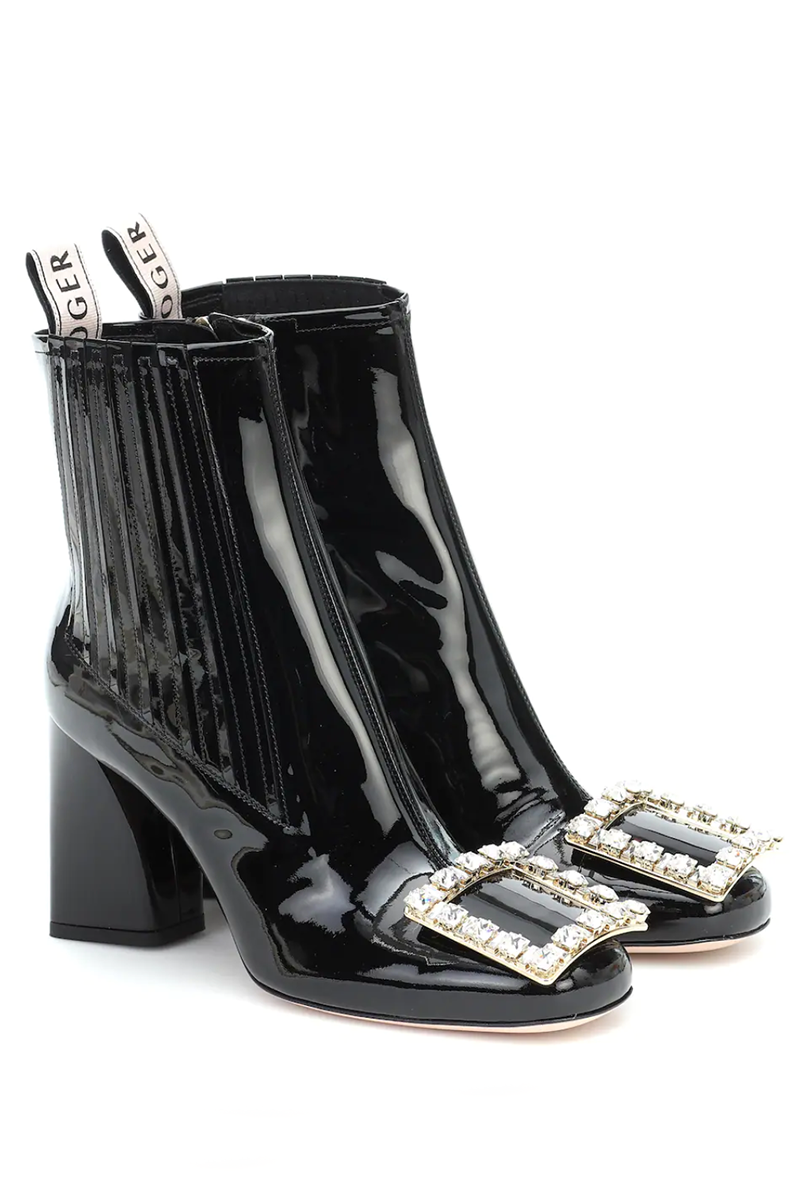 Très Vivier Strass Patent Leather Ankle Boots