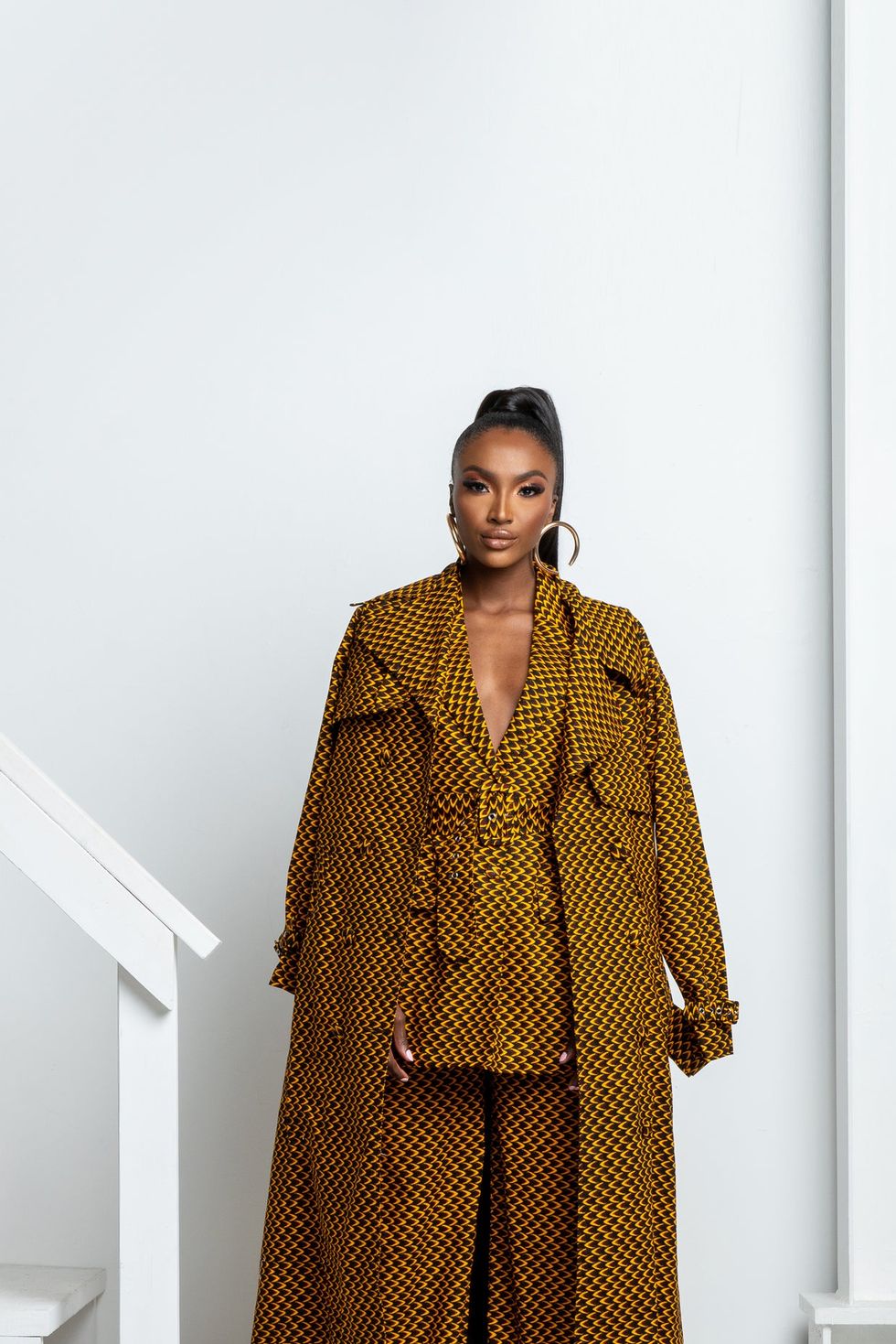 AGBANI African Print Trench Jacket