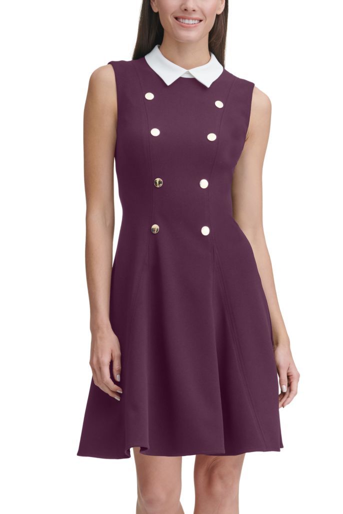 Contrast-Collar Fit & Flare Dress