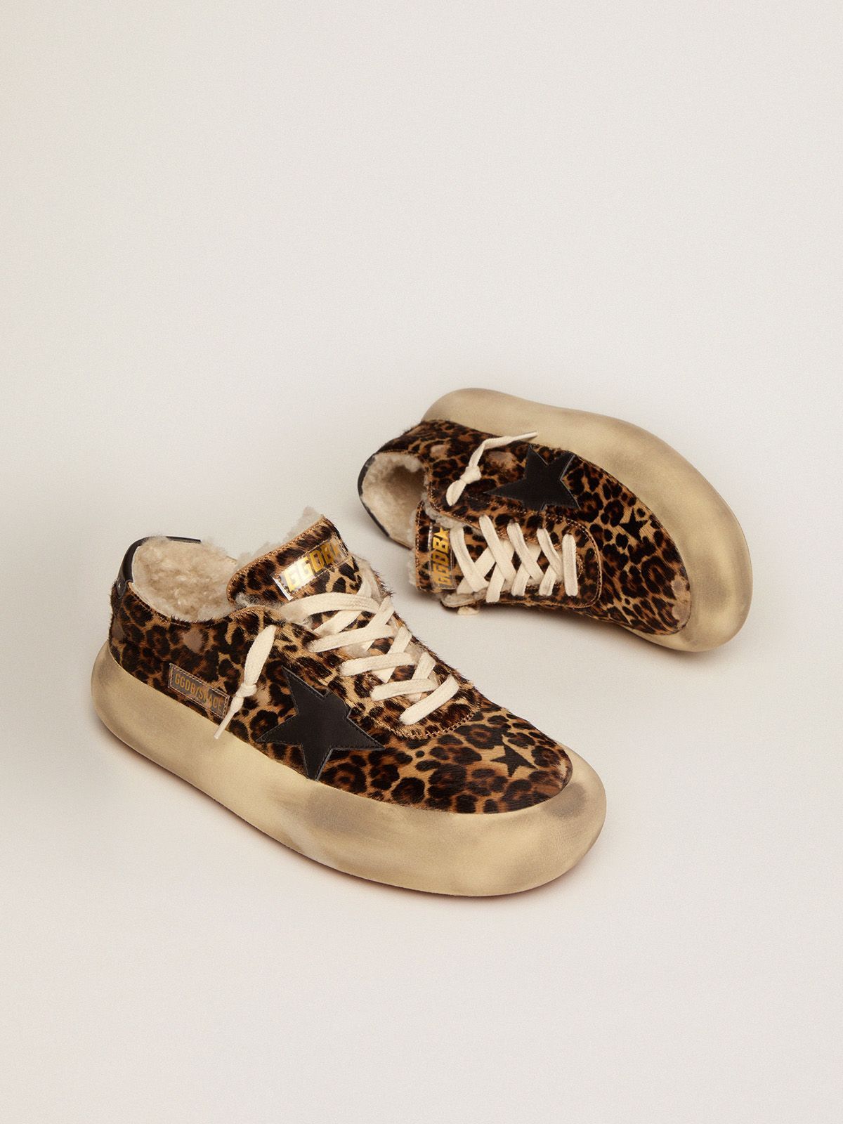 Space-Star Shoes in Animal-Print Pony Skin with Shearling Lining