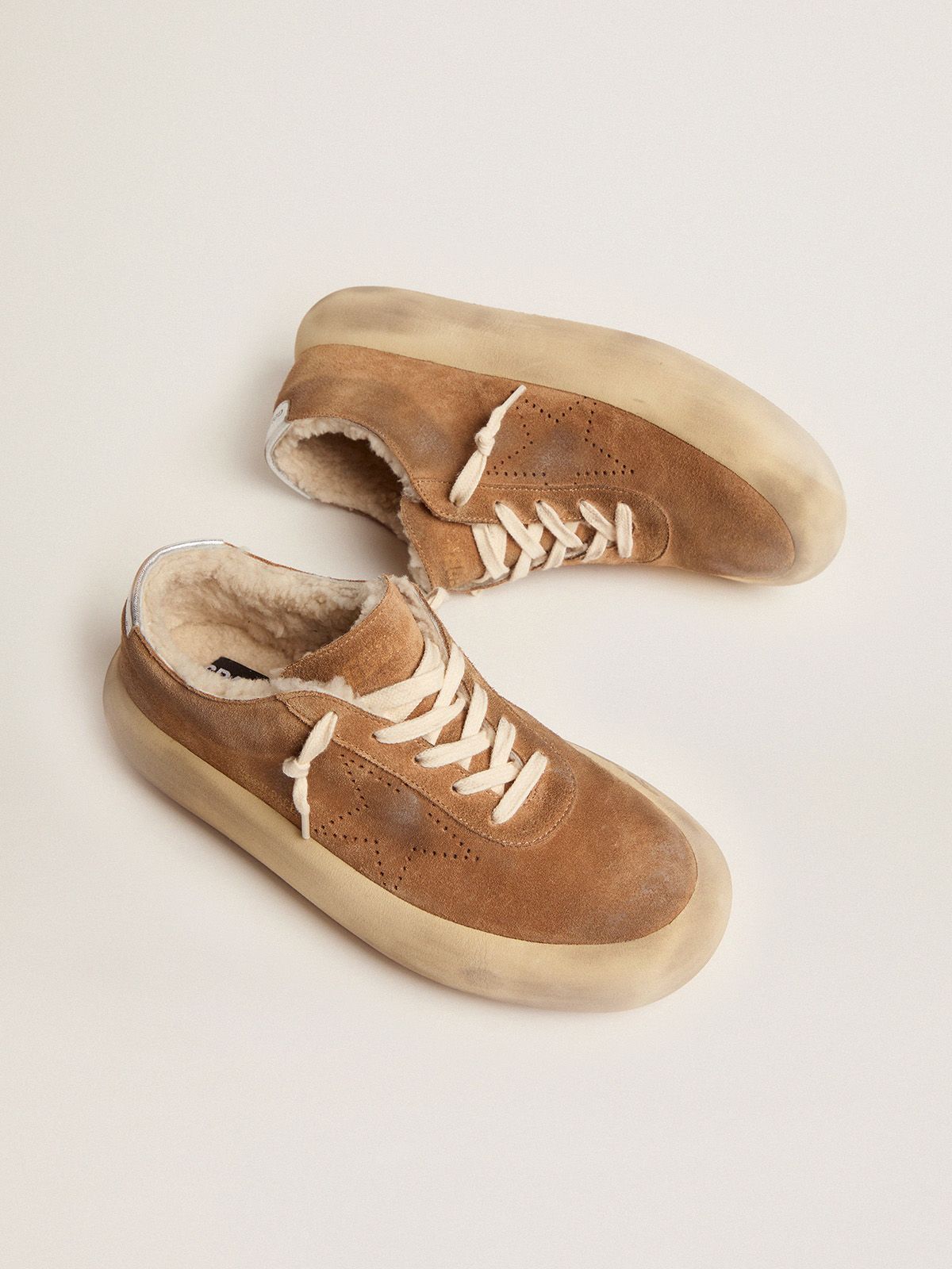 Space-Star Shoes in Tobacco-Colored Suede with Shearling Lining