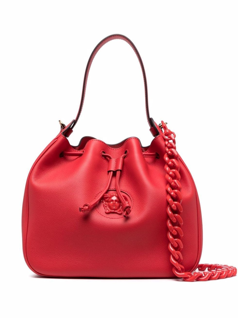 過年開運、招財「紅色精品包」推薦：Versace鍊帶設計水桶包
