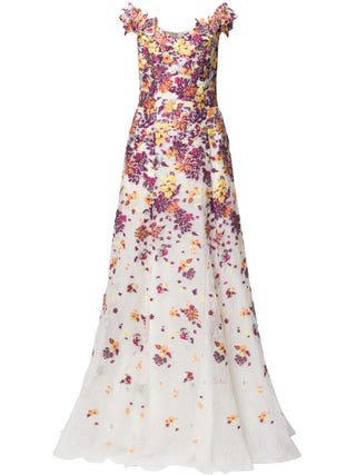 Floral-embroidery V-neck dress