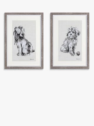 Gracie Tapner - Fetch Doggy Framed Print And Mount, Set Of 2, 33 X 23Cm, White/Black