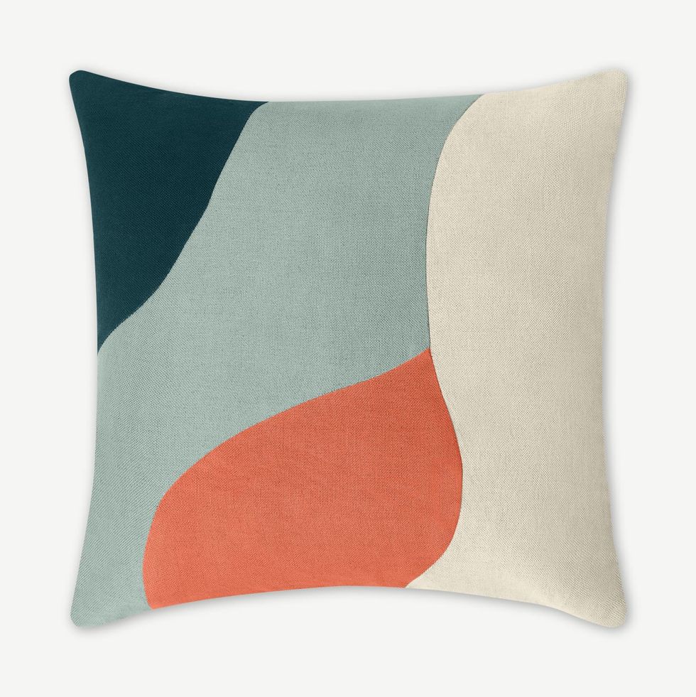 Linen Blend Cushion, 50x50cm, Blue, Mint & Coral