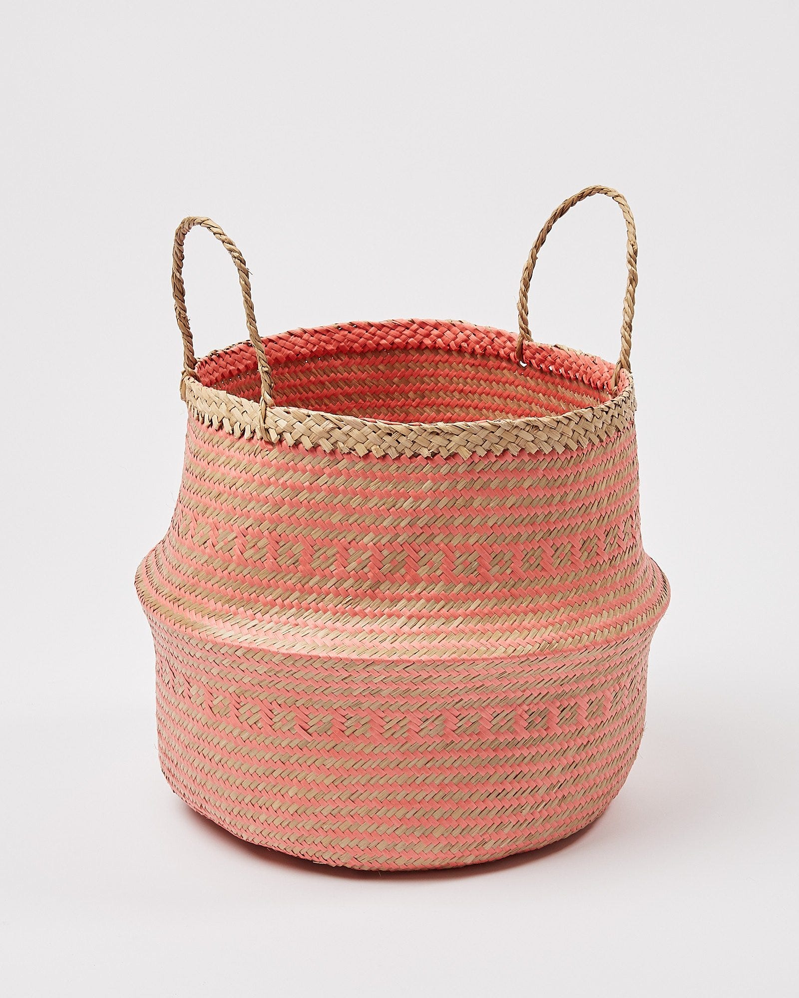 White Patterned Seagrass Storage Basket