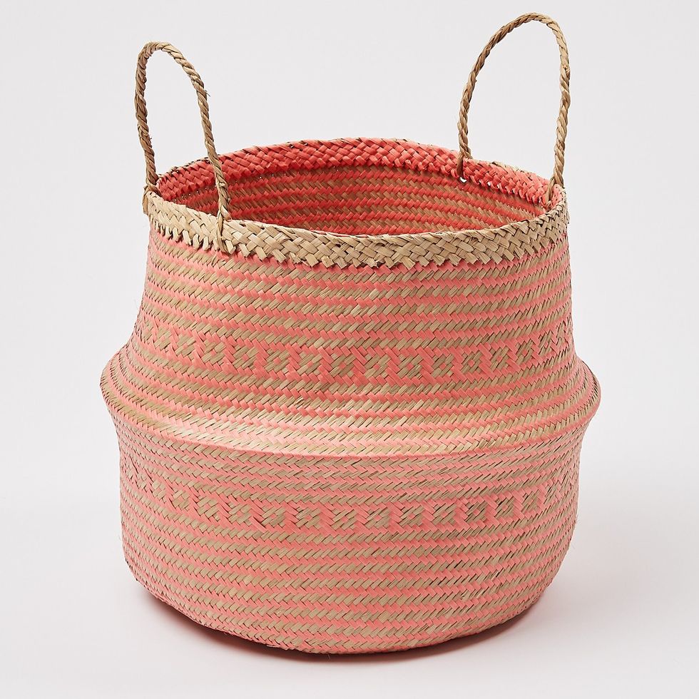 White Patterned Seagrass Storage Basket