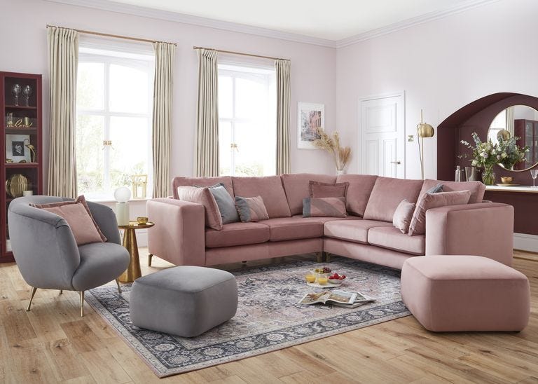 House Beautiful Pink Velvet Darcy Sofa DFS