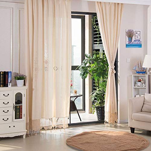 ZH.H E-COMMERCE Beige Crochet Curtain Panel With Tassels