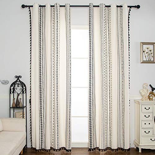 vctops Bohemian Cotton-Linen Curtain Panel With Tassels 