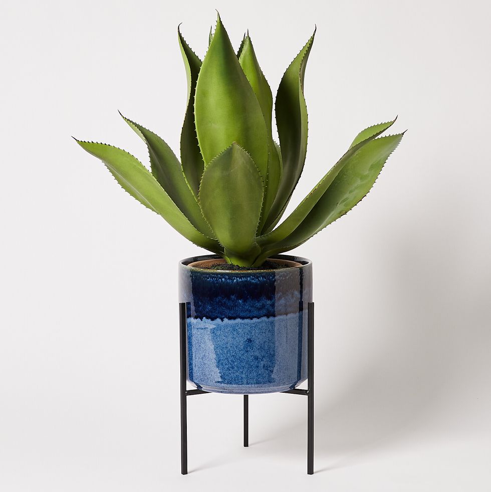 Abuo Turquoise Ceramic Plant Pot & Stand Tall