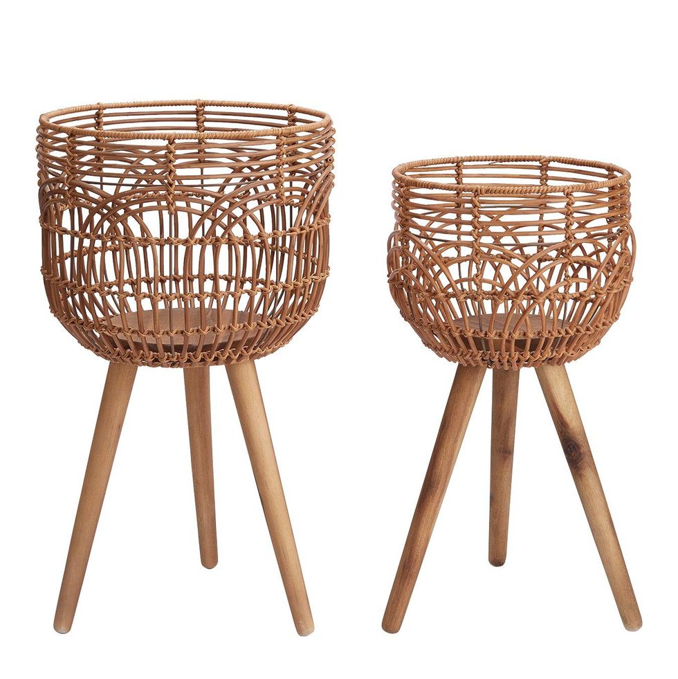 Rattan-Style Standing Planters - Set of 2