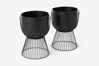 Set of 2 Planters with Stands, Matte Black