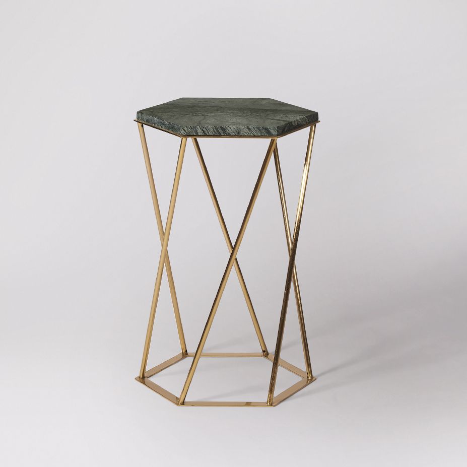 Side Table, Green Marble & Brass