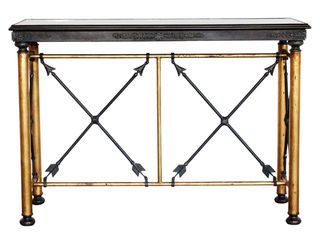 Early 20th Century Wrought Iron and Brass Console Table with Stone Top