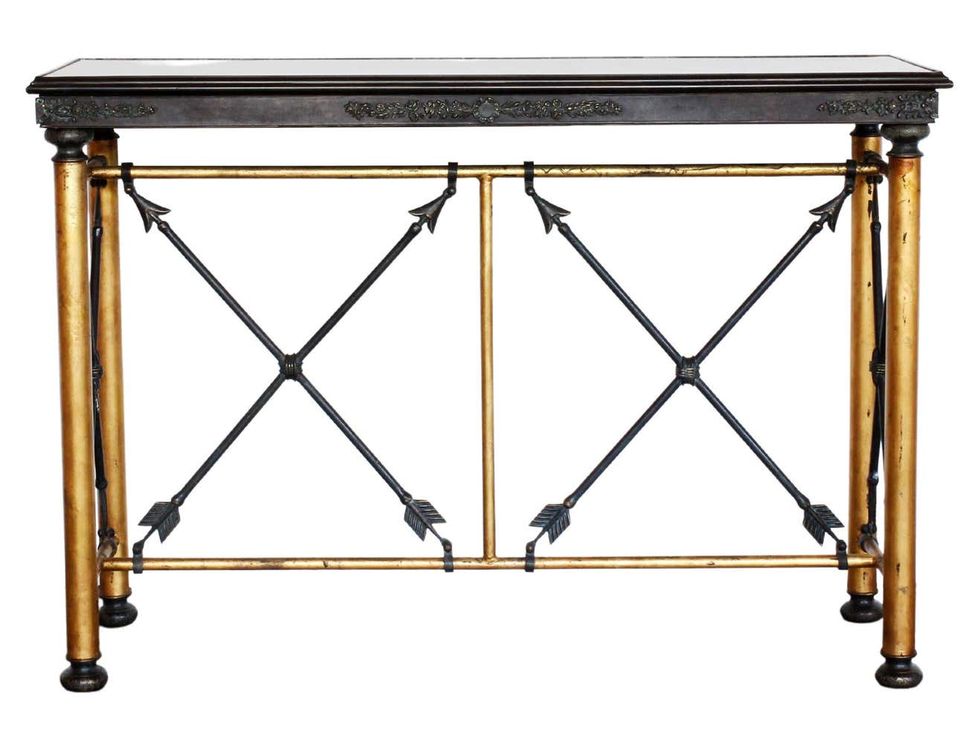 Early 20th Century Wrought Iron and Brass Console Table with Stone Top