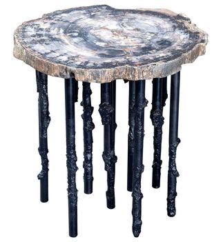 Hand-Crafted One of a Kind Artisan Petrified Wood/Steel Sculptural Side Table