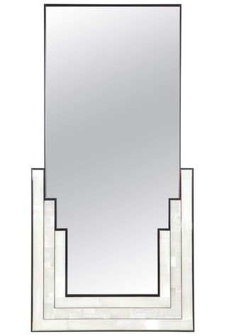 Escalier Mirror with Gypsum, Wooden Veneer, and Nickel Detailing