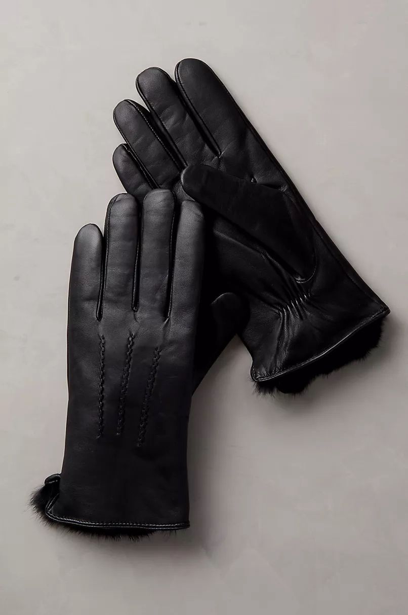 Men's Willow Rabbit Fur-Lined Lambskin Leather Gloves