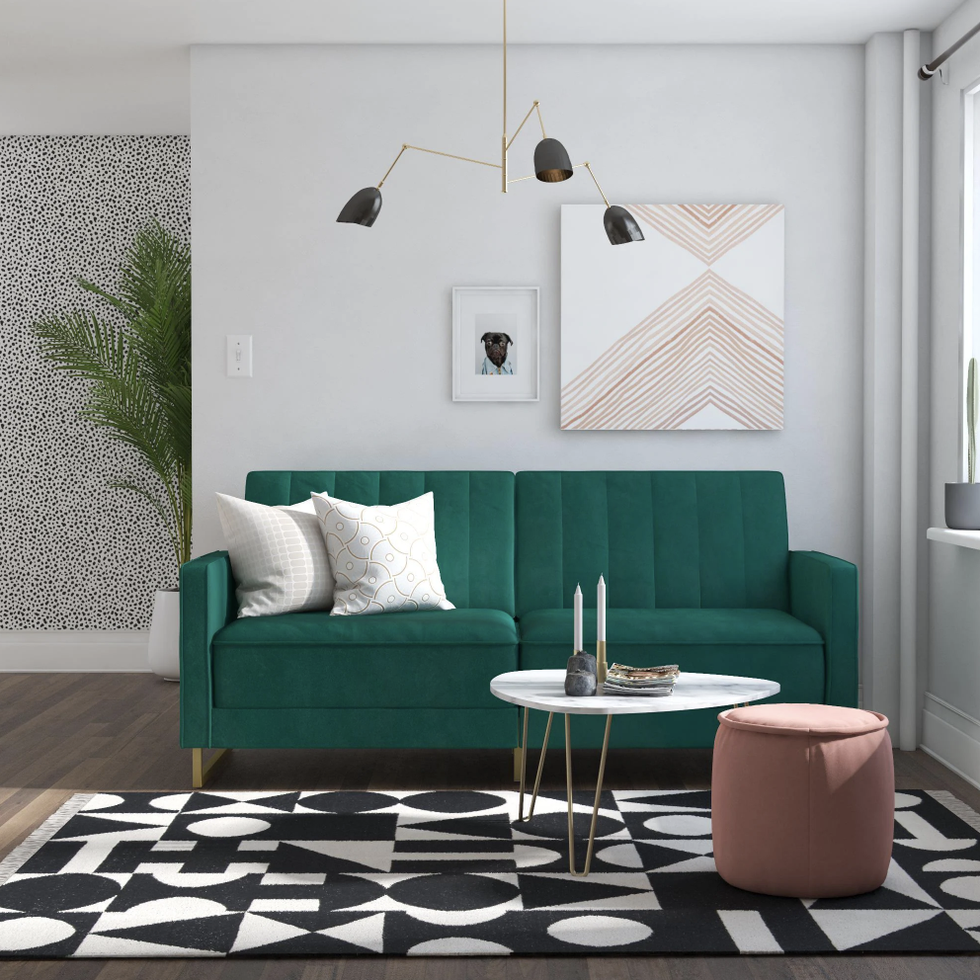 Green Velvet Modern Sofa Bed