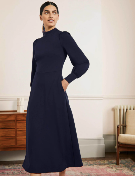 Cuffed Jersey Midi Dress - Navy