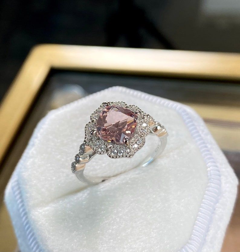 Sale 2 carat Antique Milgrain Round Morganite and Diamond Trio Ring Set in  10k Rose Gold with One Halo Engagement Ring and 2 Wedding Bands -  Walmart.com