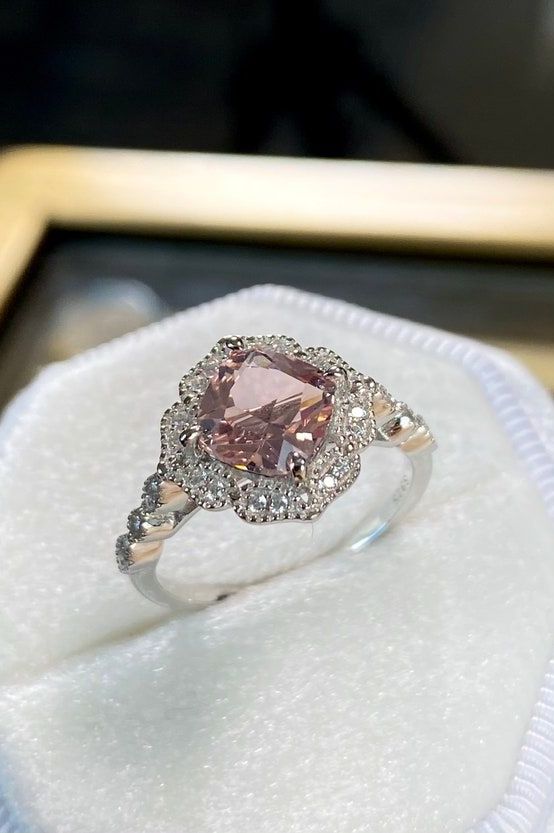 Vintage Morganite Engagement Ring, 925 Silver Art Deco Ring: Unique engagement rings