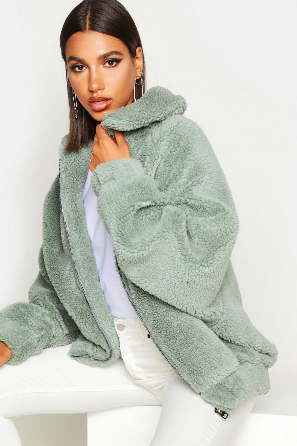 Shop Selena Gomez's Green Fur Coat from 