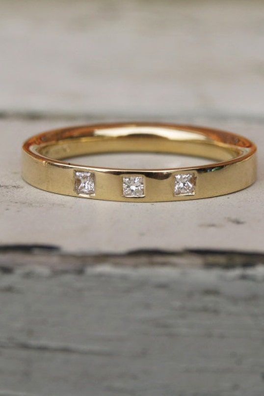 Flush set square diamond recycled gold band, princess cut eternity ring: Unique engagement rings