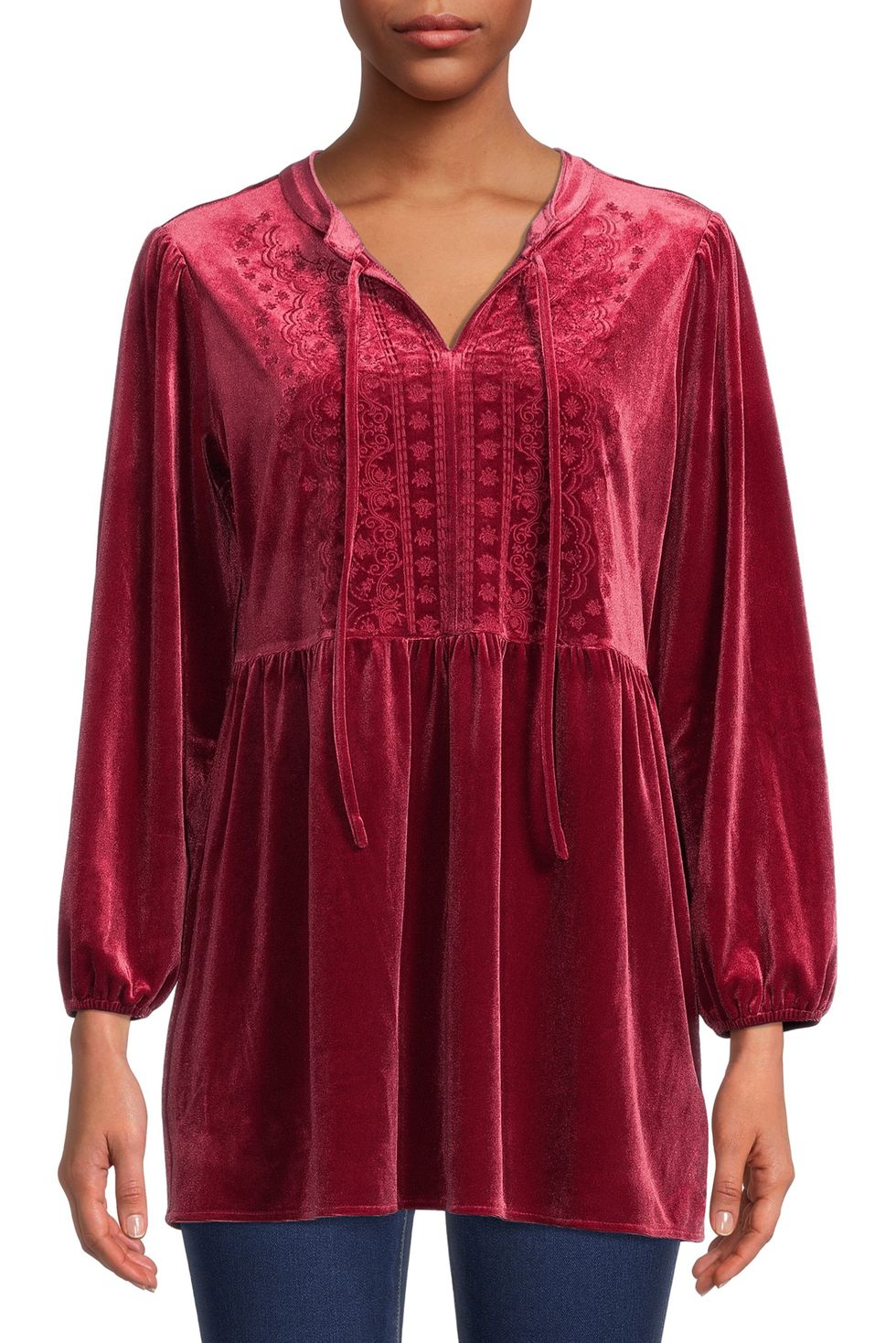 The Pioneer Woman Embroidered Velvet Empire Waist Top