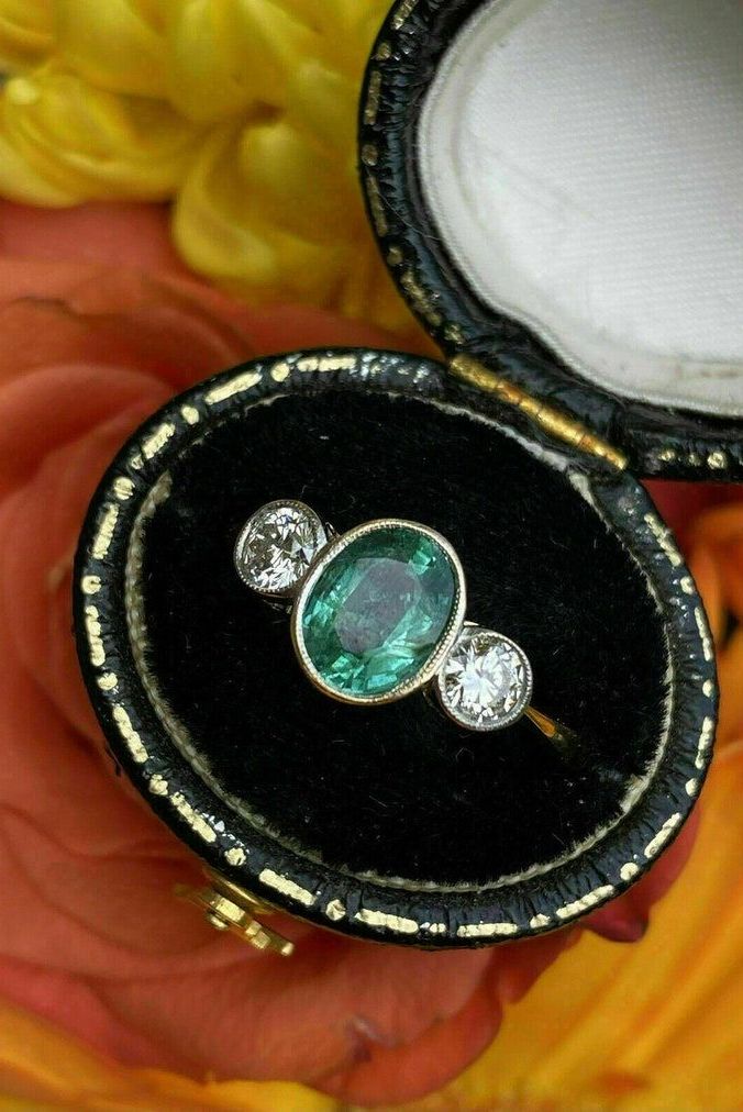 2Crt Emerald Antique Vintage Art Deco Wedding Ring 14K White Gold Plated: Unique engagement rings
