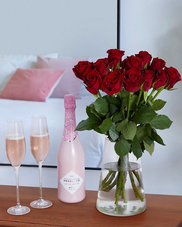 Valentines Red Roses & Prosecco Gift 
