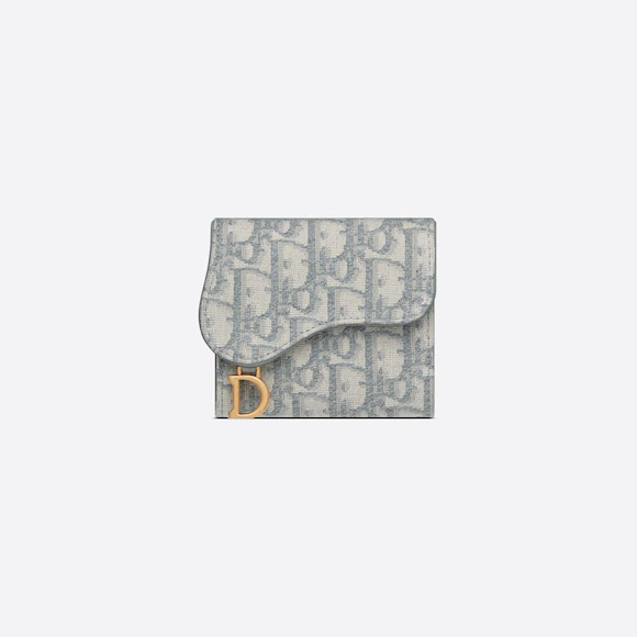 精品Logo印花皮夾推薦：Dior Oblique提花灰色馬鞍造型皮夾