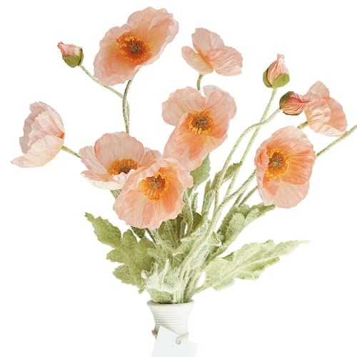 Artificial Poppy Silk Flowers (3 Stems)