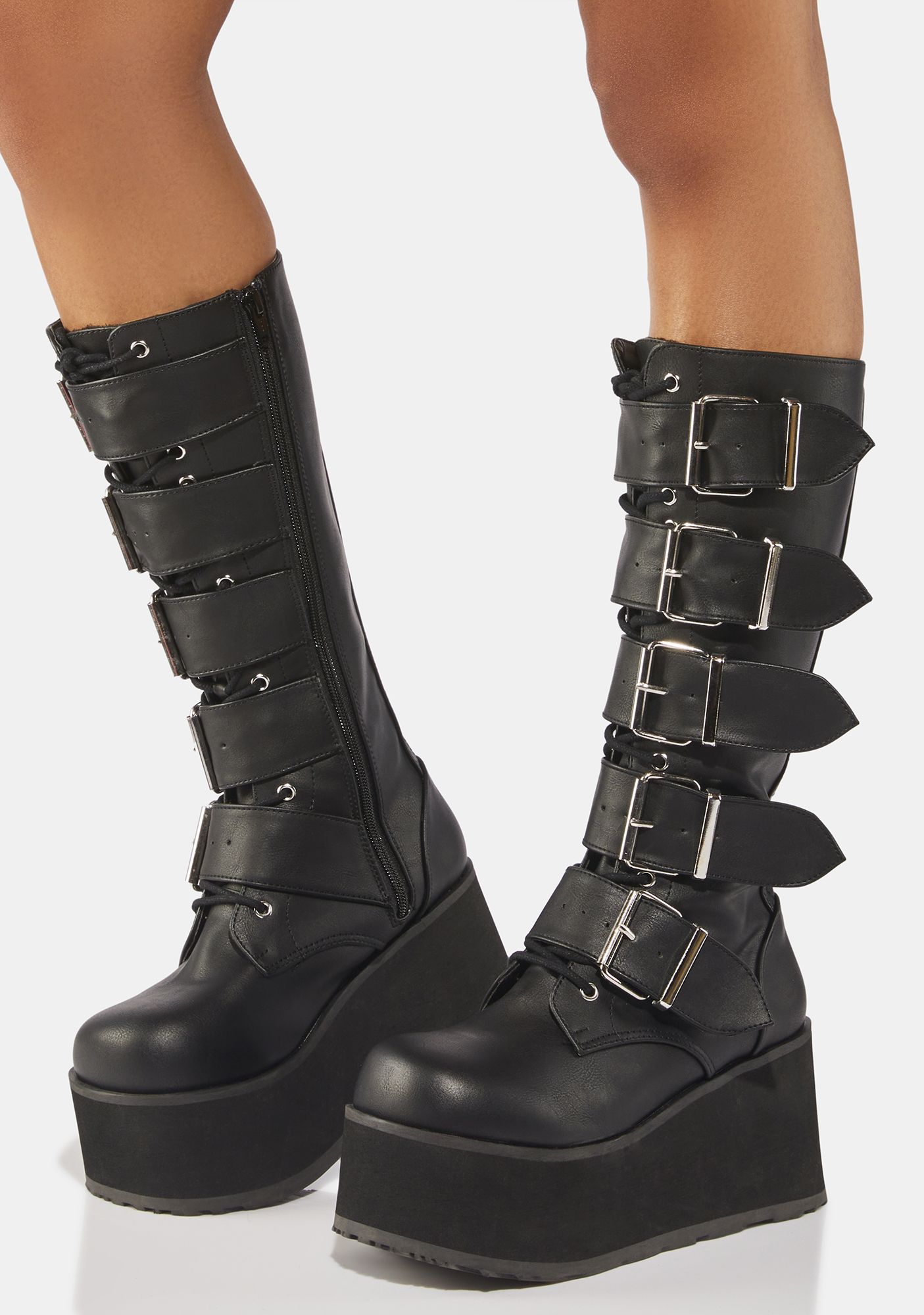 Black Trashville-518 Knee High Boots