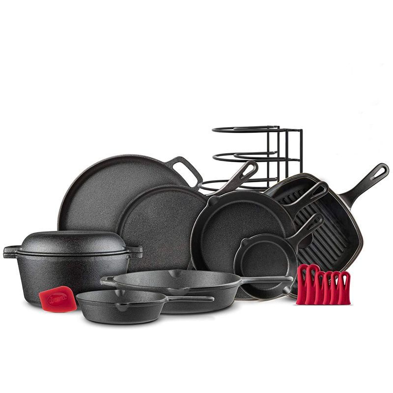 Cuisinel Cast Iron Skillet Set - 10 + 12-Inch Frying Pan + Glass