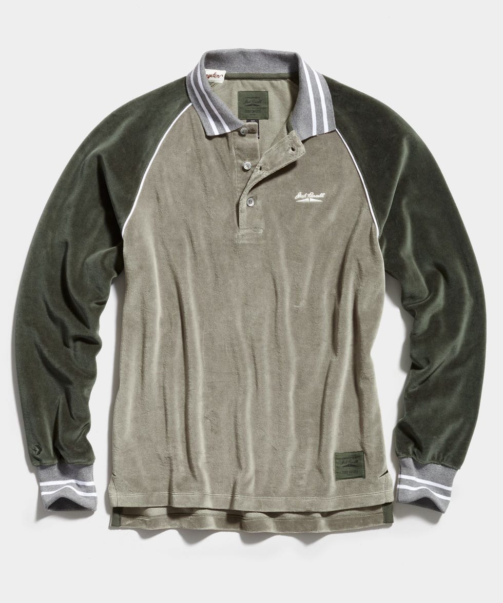 Velour Long Sleeve Rugby in Gray