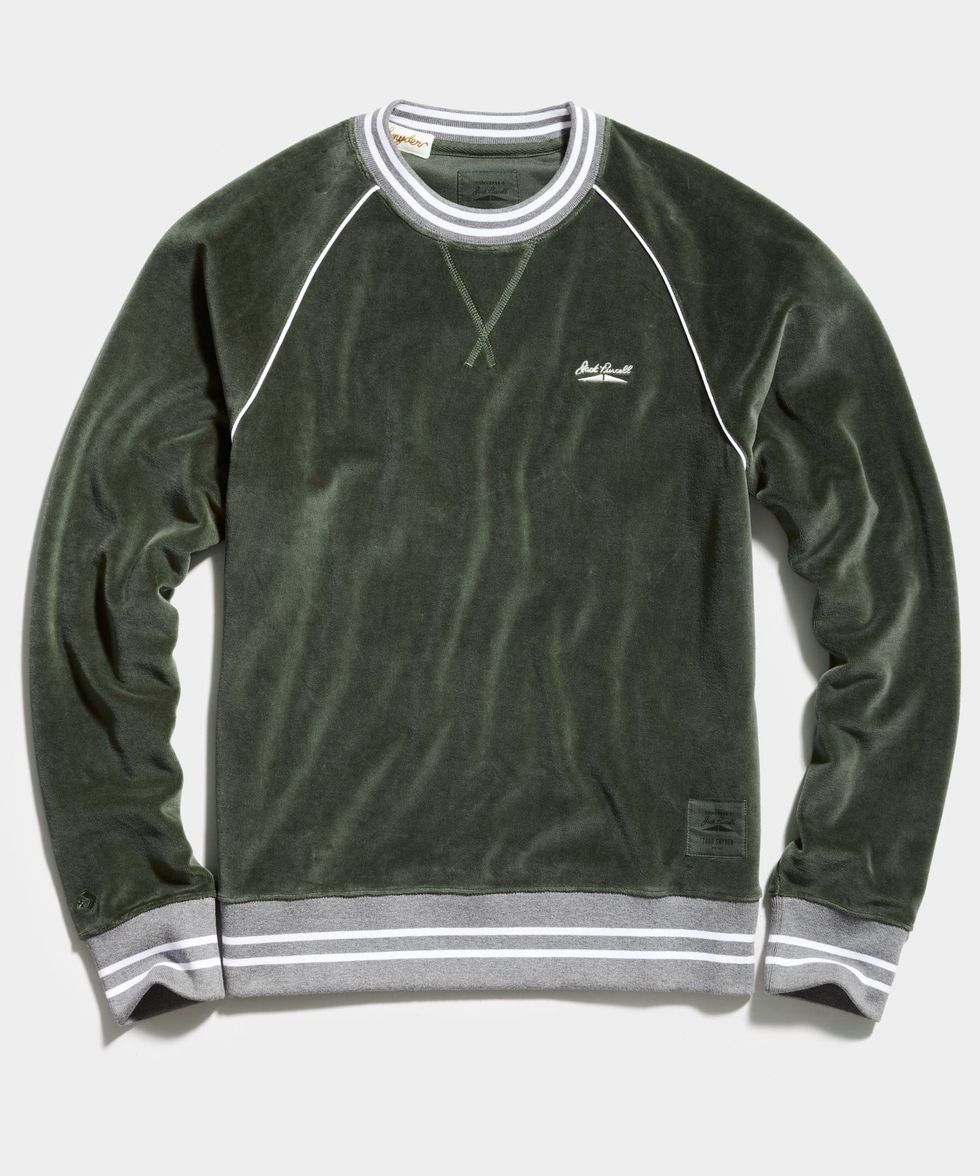Velour Long Sleeve Crewneck in Olive