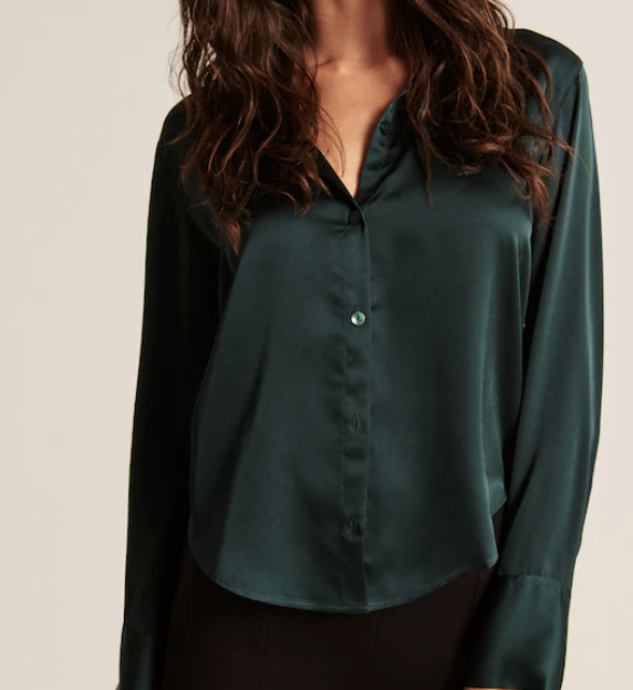 Green Satin Button Down