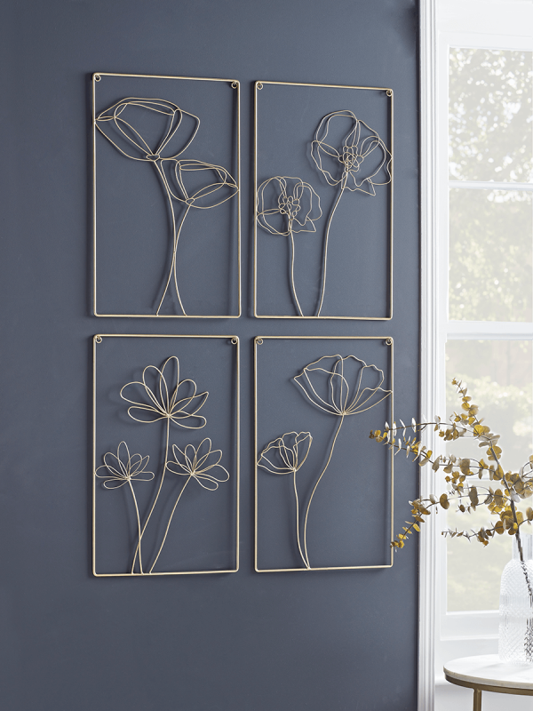 Four Gold Wire Flower Panels