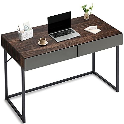 Small Computer Desk, 27.5 inch Home Office Study Writing Table with Monitor  Storage Shelf, Modern Simple Style Compact Laptop Desk for Small Spaces,  Deep Brown 
